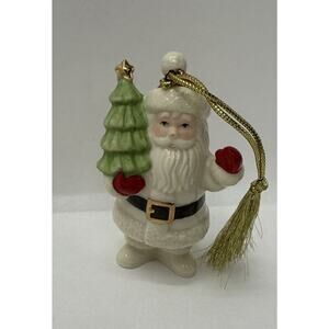 Lenox Very Merry Santa Claus With Tree Ornament Porcelain 3"